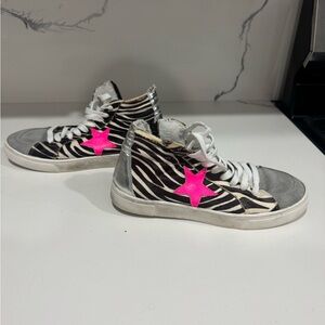 Steve Madden Zebra-Print High Top Sneakers with Pink Star Accent